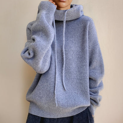 Comfortable Hooded Turtleneck Sweater for Women Oversized Drawstring