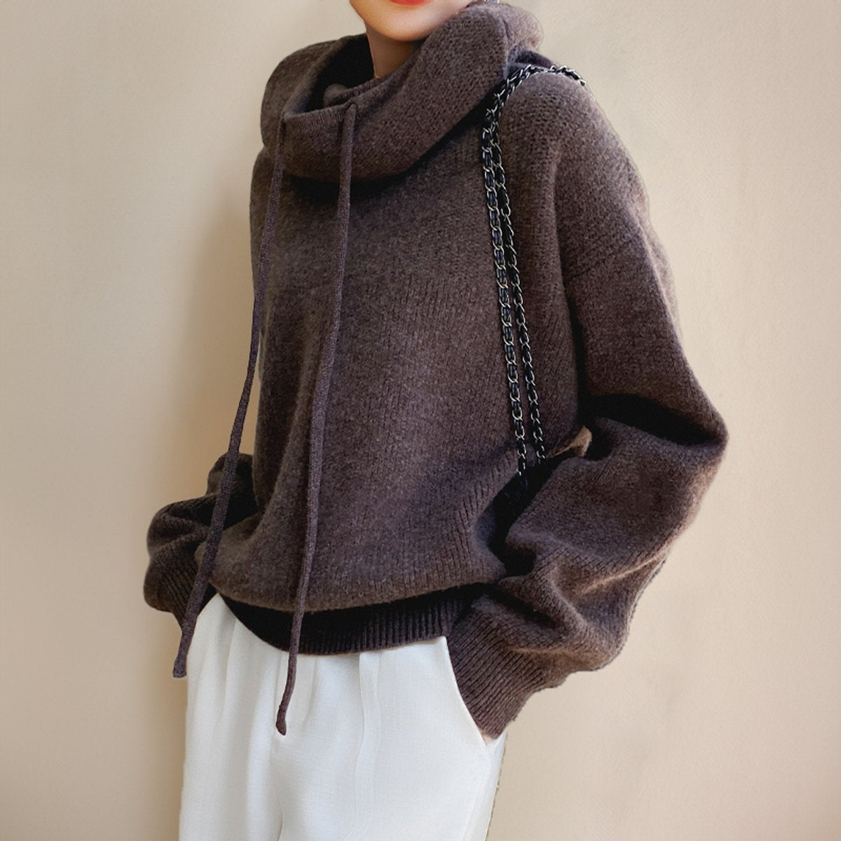 Comfortable Hooded Turtleneck Sweater for Women Oversized Drawstring