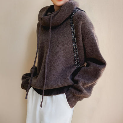 Comfortable Hooded Turtleneck Sweater for Women Oversized Drawstring
