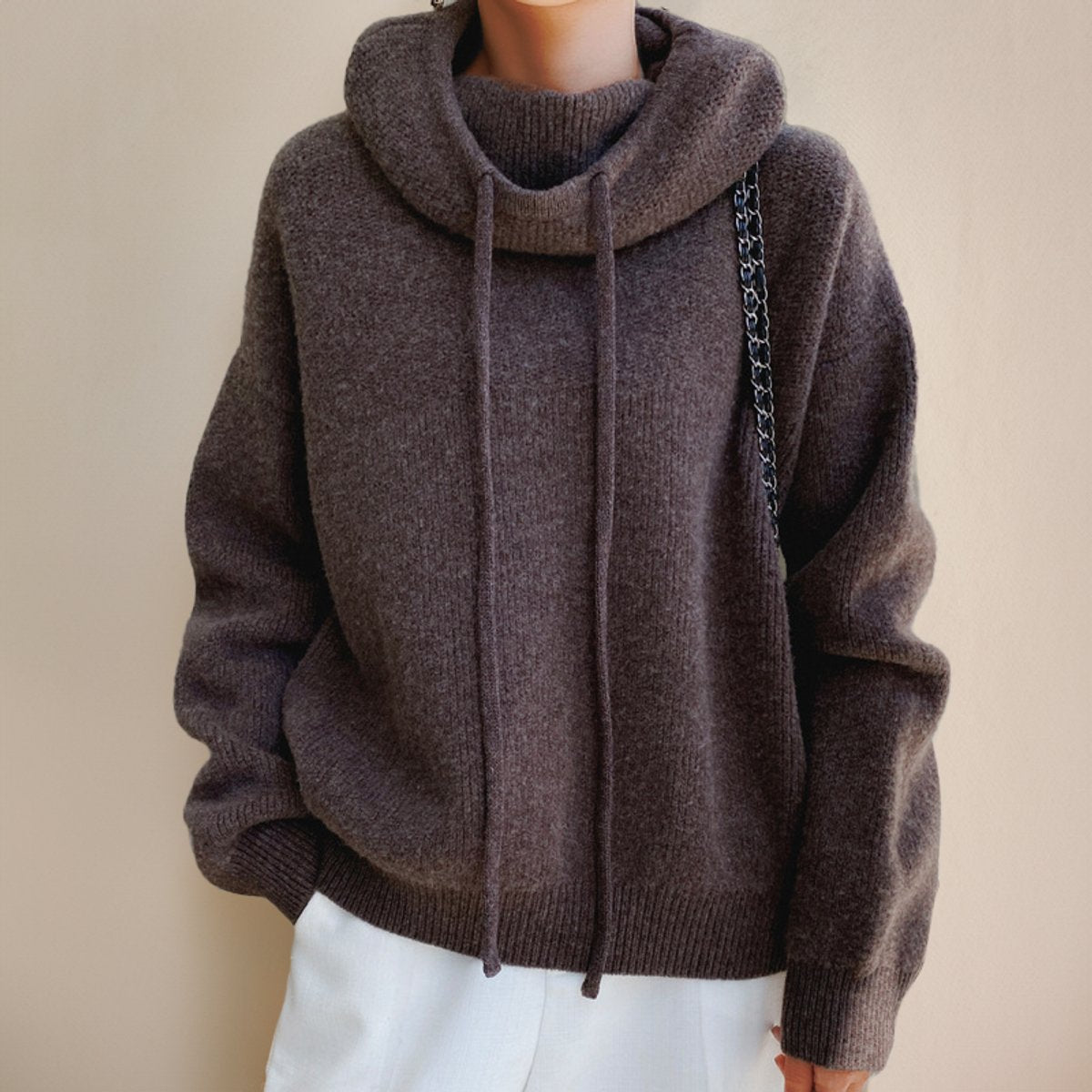 Comfortable Hooded Turtleneck Sweater for Women Oversized Drawstring