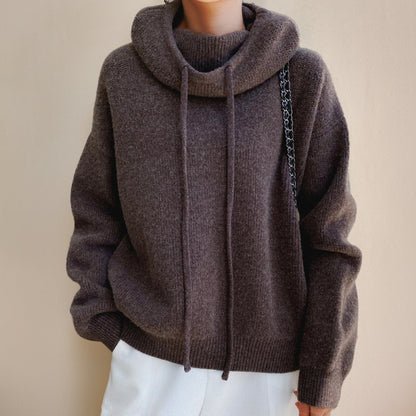 Comfortable Hooded Turtleneck Sweater for Women Oversized Drawstring