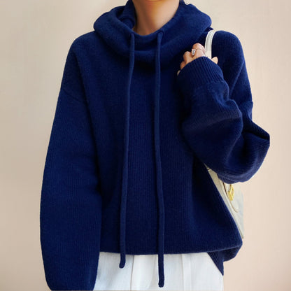 Comfortable Hooded Turtleneck Sweater for Women Oversized Drawstring
