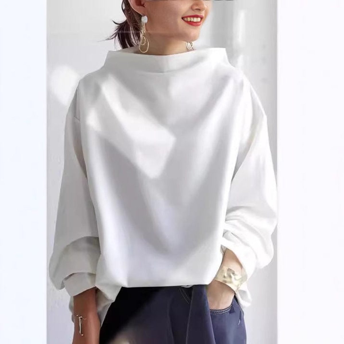 Comfortable Pullover Sweater for Women Mock-Neck Oversized
