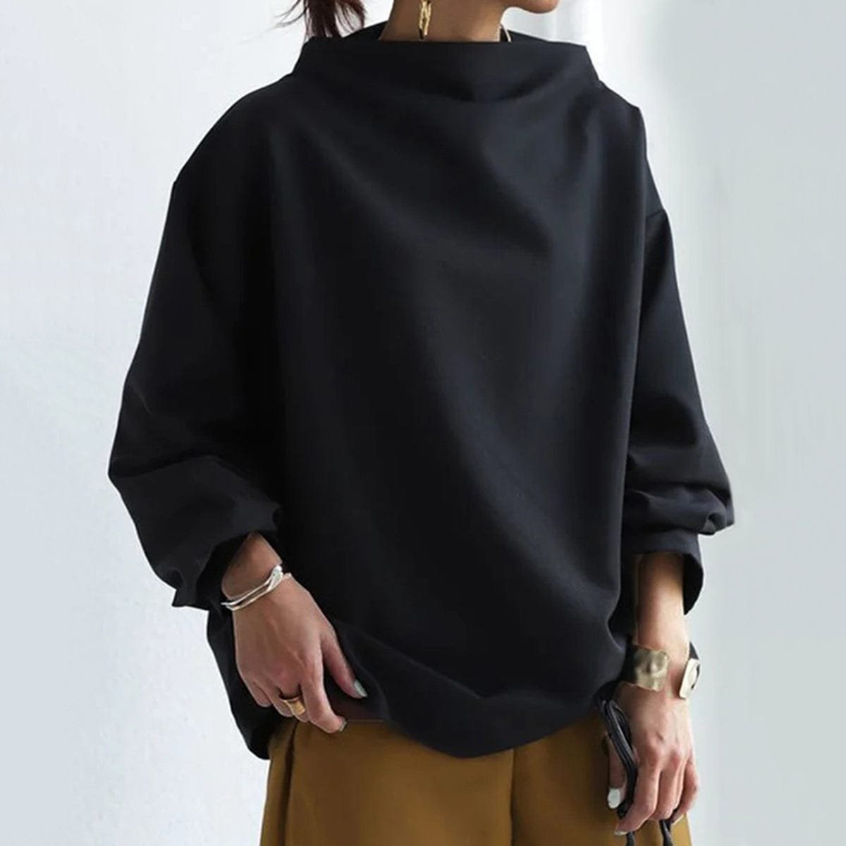Comfortable Pullover Sweater for Women Mock-Neck Oversized