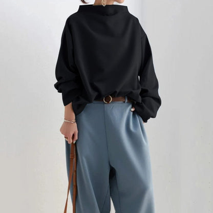 Comfortable Pullover Sweater for Women Mock-Neck Oversized