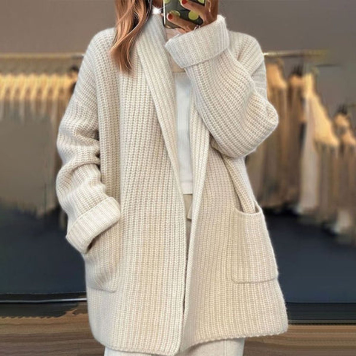 Comfortable Cardigan for Women Oversized Shawl-Collar Chunky-Knit