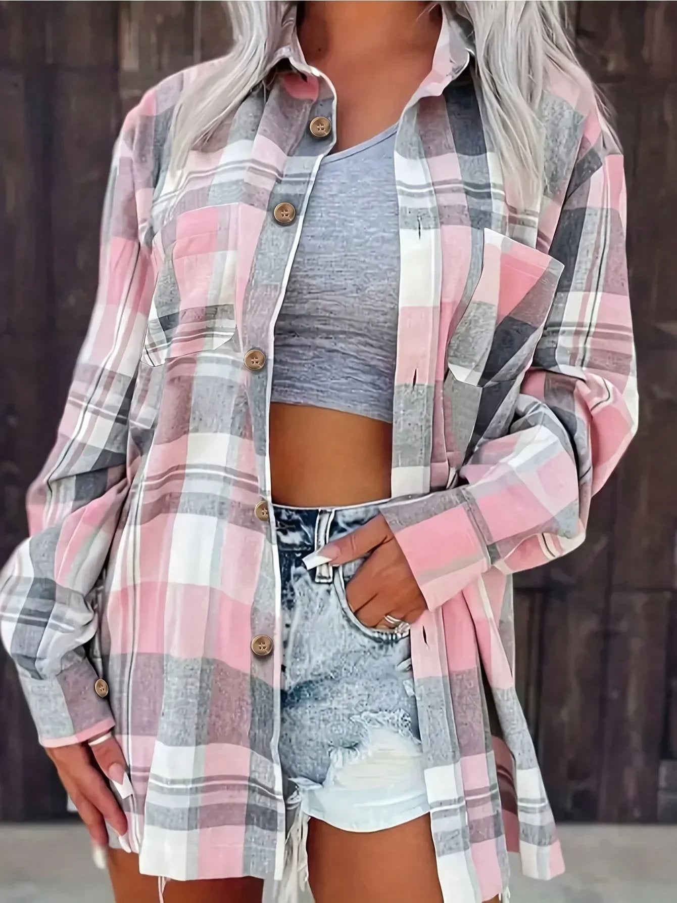 Effortless Flannel Shirt for Women Oversized Plaid Button-Front