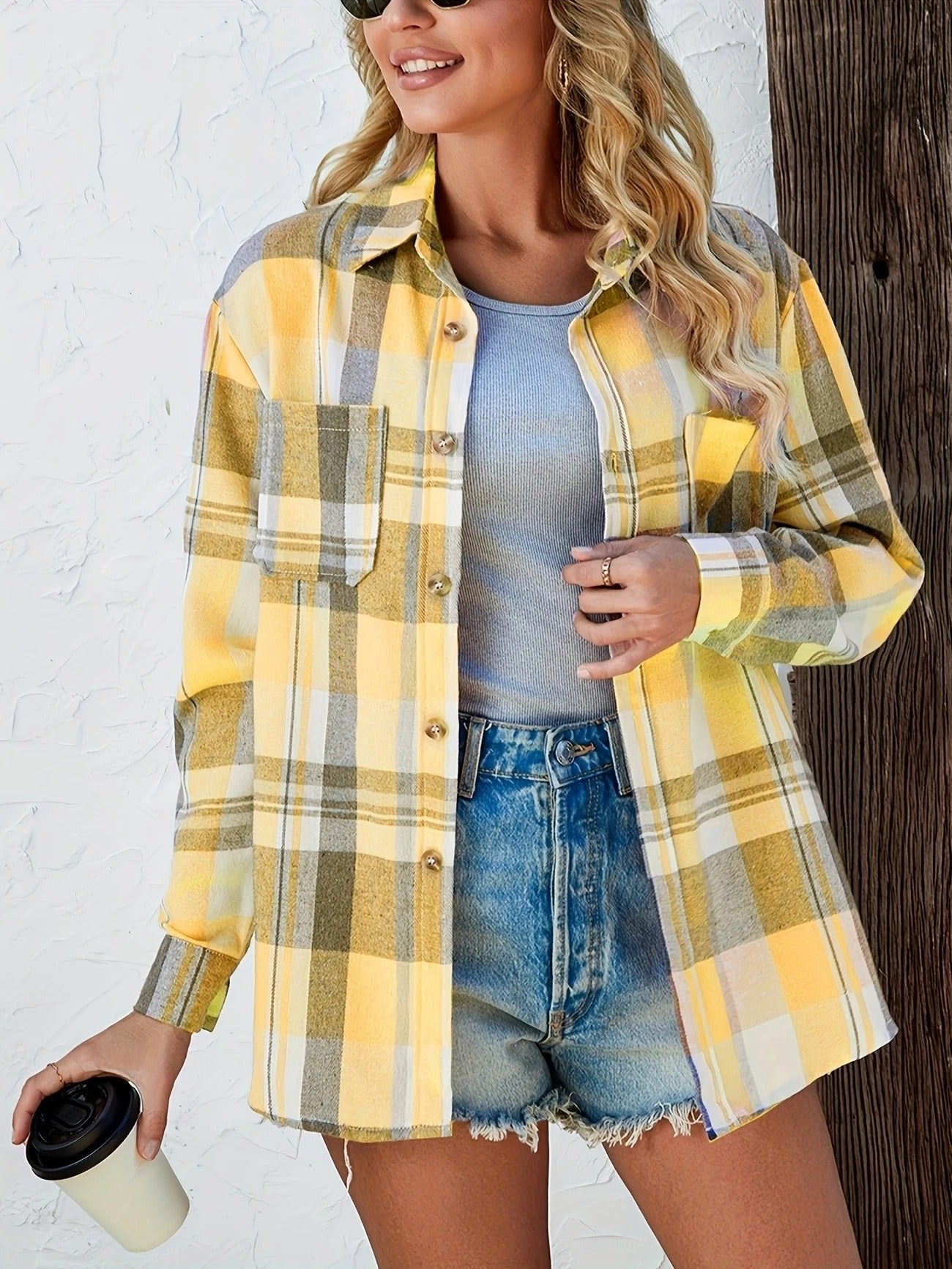 Effortless Flannel Shirt for Women Oversized Plaid Button-Front