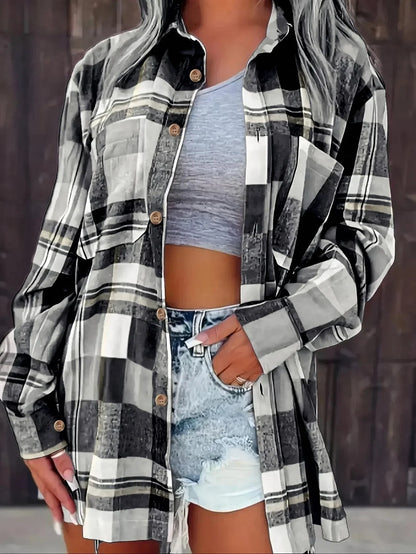 Effortless Flannel Shirt for Women Oversized Plaid Button-Front