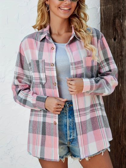 Effortless Flannel Shirt for Women Oversized Plaid Button-Front