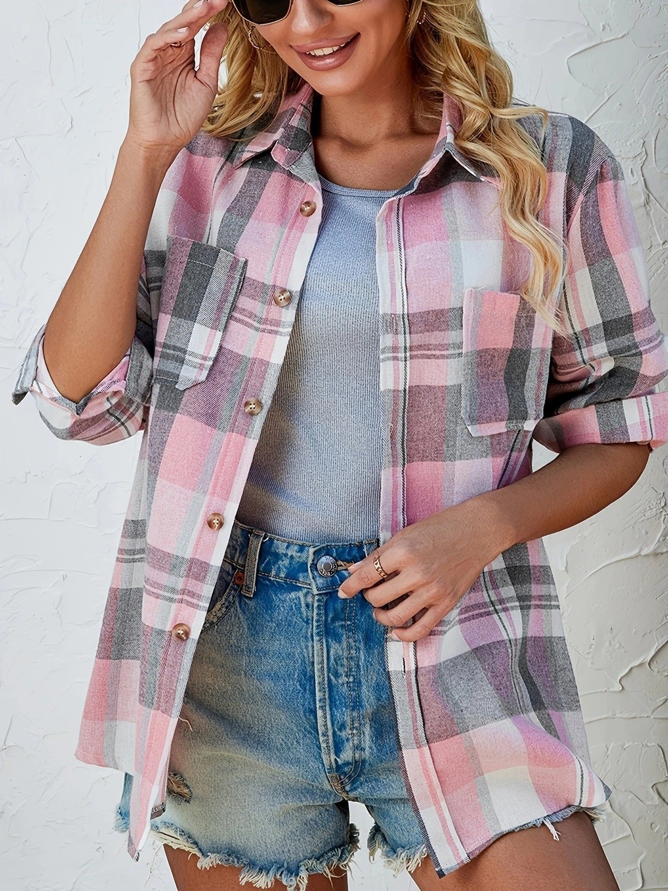 Effortless Flannel Shirt for Women Oversized Plaid Button-Front