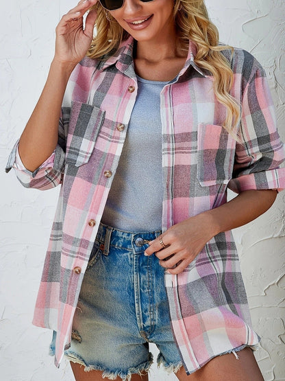 Effortless Flannel Shirt for Women Oversized Plaid Button-Front