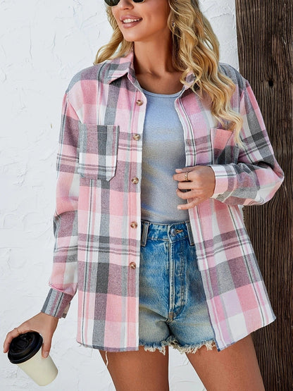 Effortless Flannel Shirt for Women Oversized Plaid Button-Front