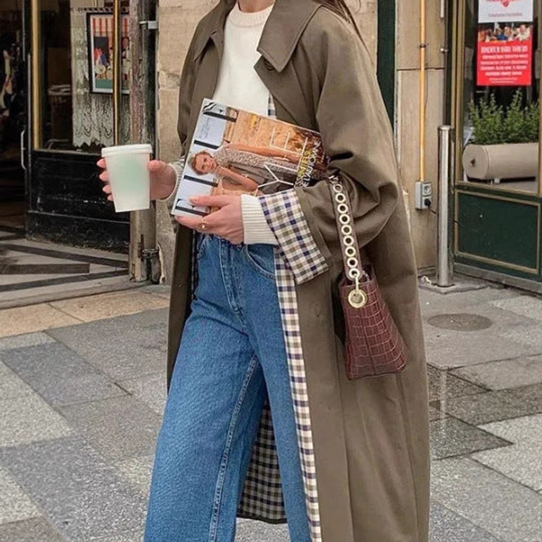 Effortless Trench Coat for Women Oversized Plaid-Lined Long