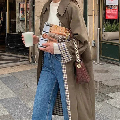 Effortless Trench Coat for Women Oversized Plaid-Lined Long