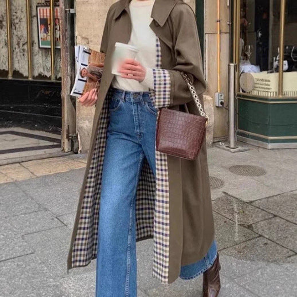 Effortless Trench Coat for Women Oversized Plaid-Lined Long