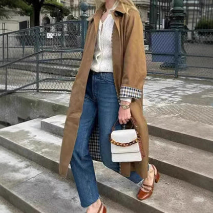 Effortless Trench Coat for Women Oversized Plaid-Lined Long