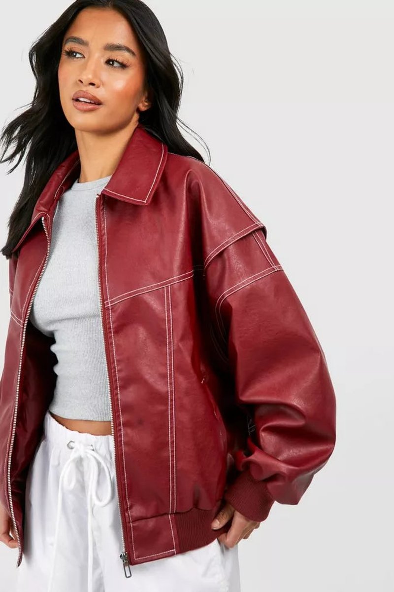 Stylish Bomber Jacket for Women Oversized Contrast-Stitch