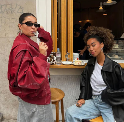 Stylish Bomber Jacket for Women Oversized Contrast-Stitch