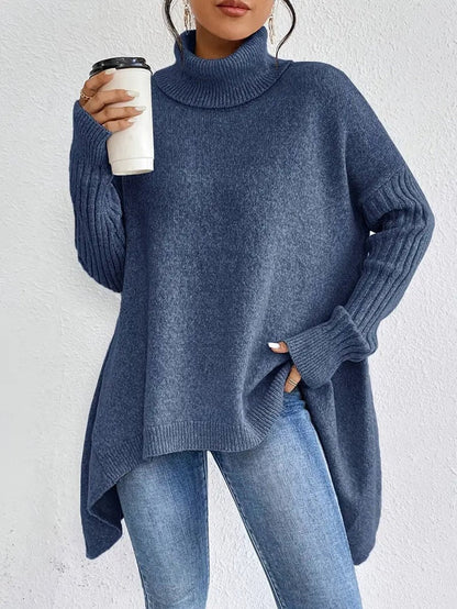 Comfortable Turtleneck Sweater for Women Oversized High-Low-Hem