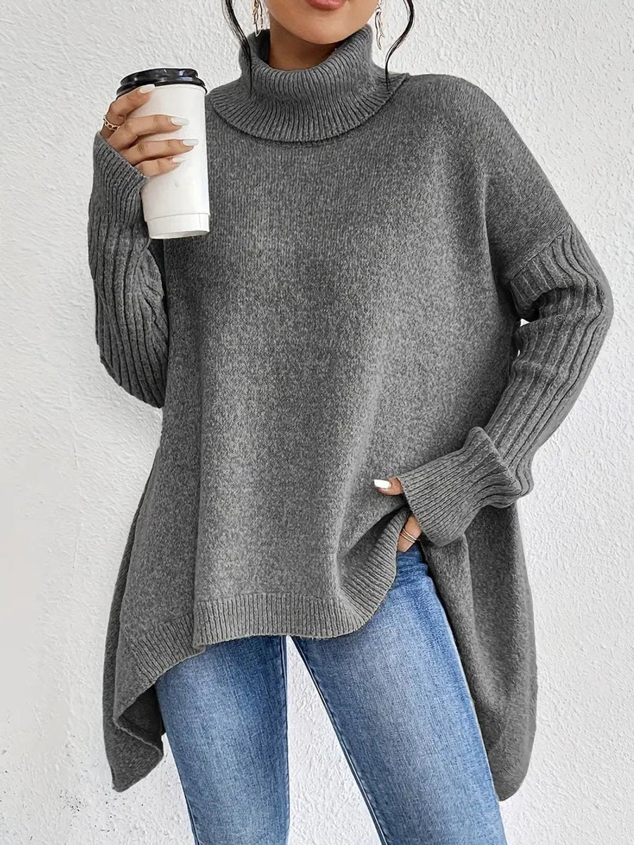 Comfortable Turtleneck Sweater for Women Oversized High-Low-Hem