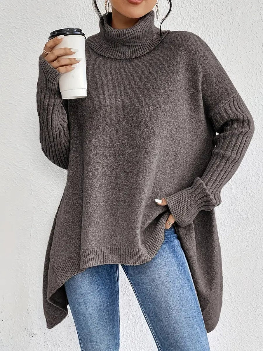Comfortable Turtleneck Sweater for Women Oversized High-Low-Hem