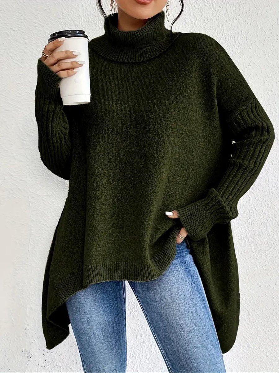 Comfortable Turtleneck Sweater for Women Oversized High-Low-Hem