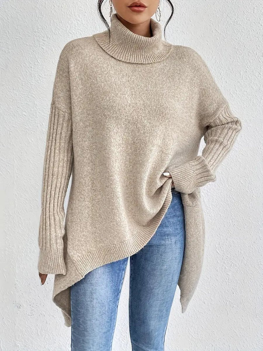 Comfortable Turtleneck Sweater for Women Oversized High-Low-Hem