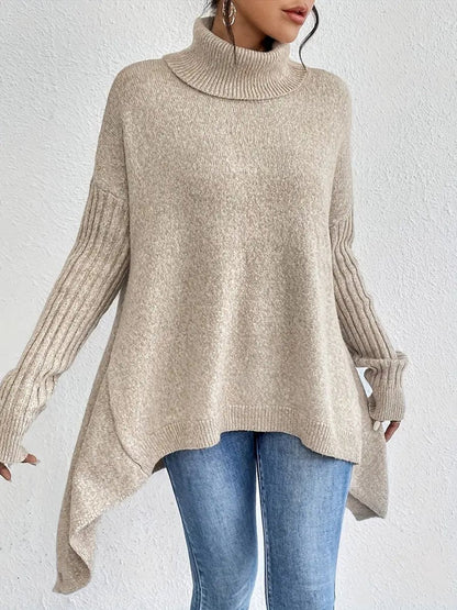 Comfortable Turtleneck Sweater for Women Oversized High-Low-Hem