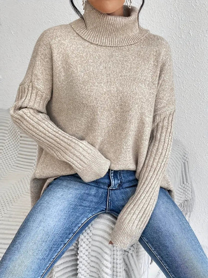 Comfortable Turtleneck Sweater for Women Oversized High-Low-Hem