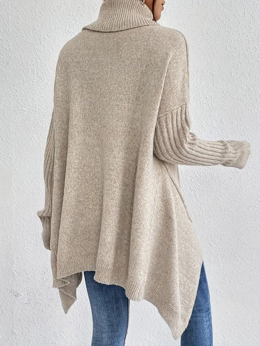 Comfortable Turtleneck Sweater for Women Oversized High-Low-Hem