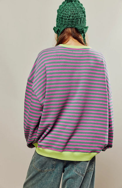 Comfortable Pullover Sweater for Women Oversized Striped Long-Sleeve