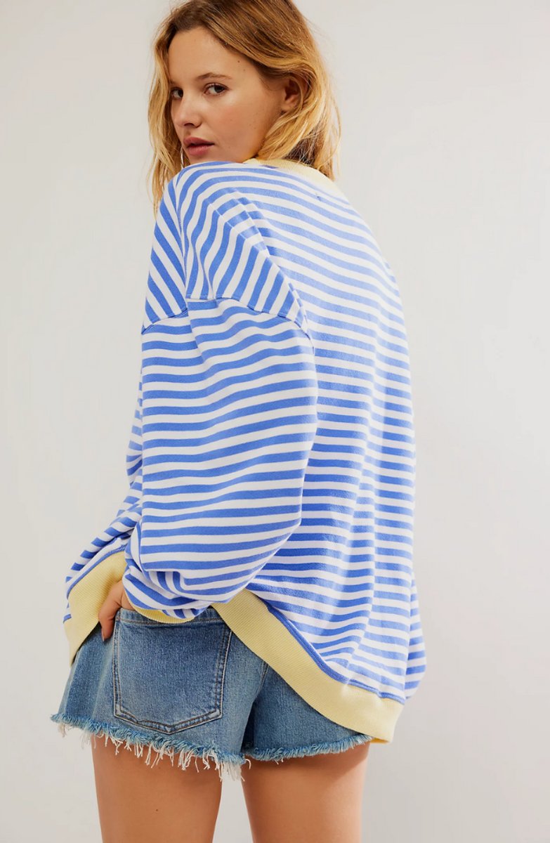Comfortable Pullover Sweater for Women Oversized Striped Long-Sleeve
