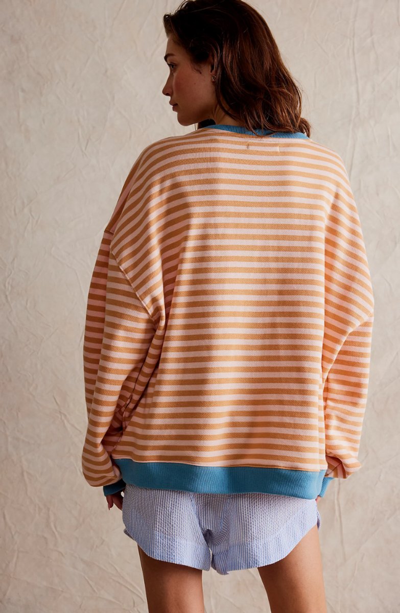 Comfortable Pullover Sweater for Women Oversized Striped Long-Sleeve