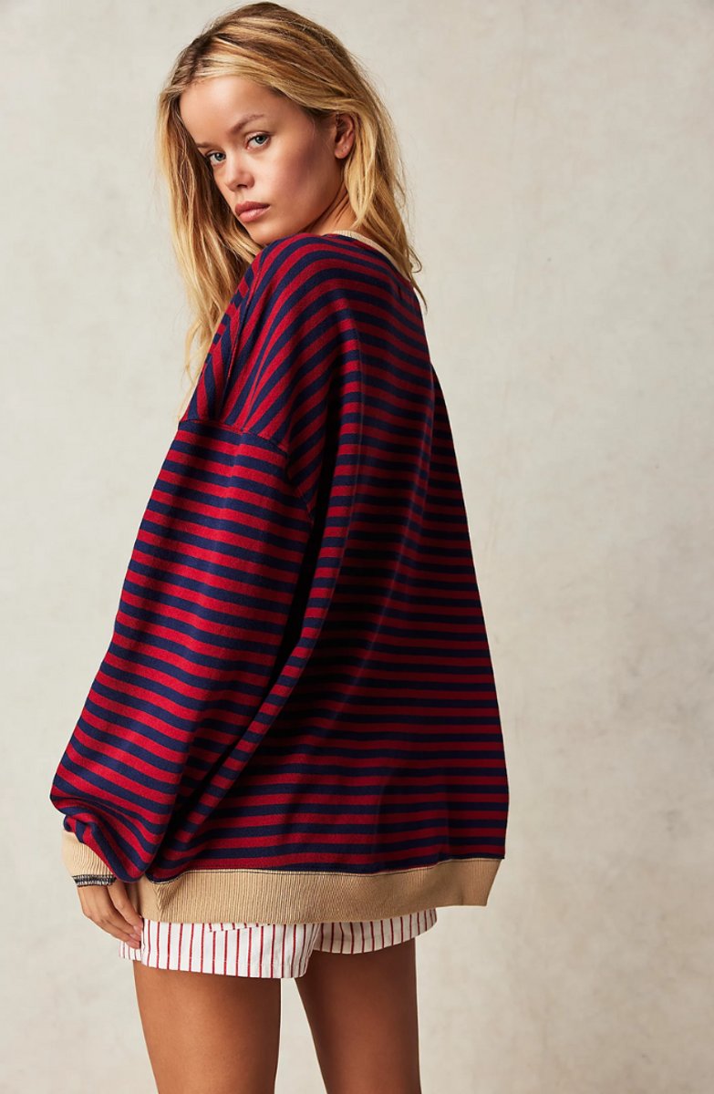 Comfortable Pullover Sweater for Women Oversized Striped Long-Sleeve