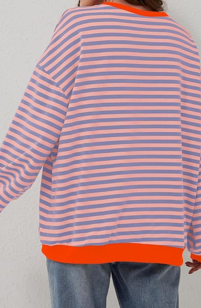 Comfortable Pullover Sweater for Women Oversized Striped Long-Sleeve