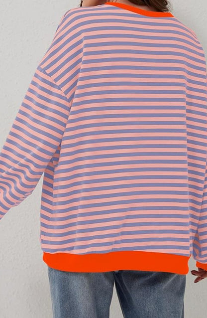 Comfortable Pullover Sweater for Women Oversized Striped Long-Sleeve