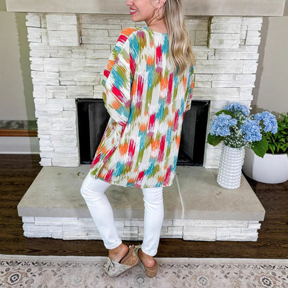 Stylish Tunic Top for Women V-Neck Abstract-Print Oversized
