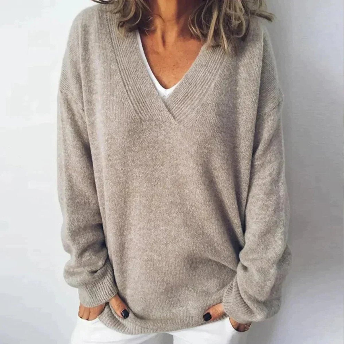 Comfortable Pullover Sweater for Women Oversized V-Neck