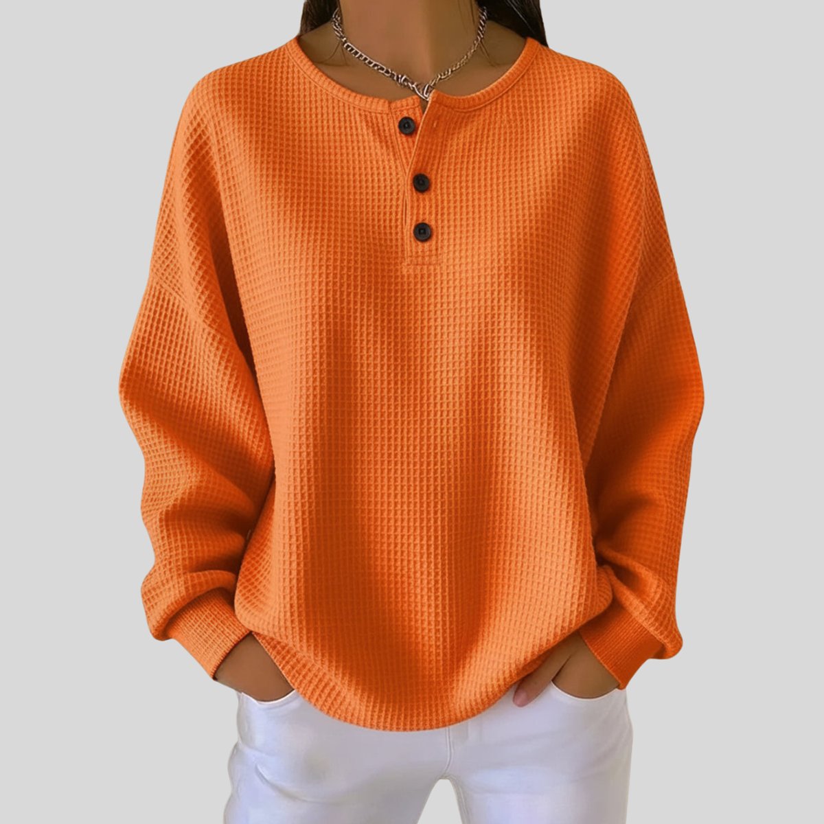 Comfortable Henley Sweater for Women Waffle-Knit Oversized