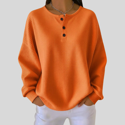 Comfortable Henley Sweater for Women Waffle-Knit Oversized