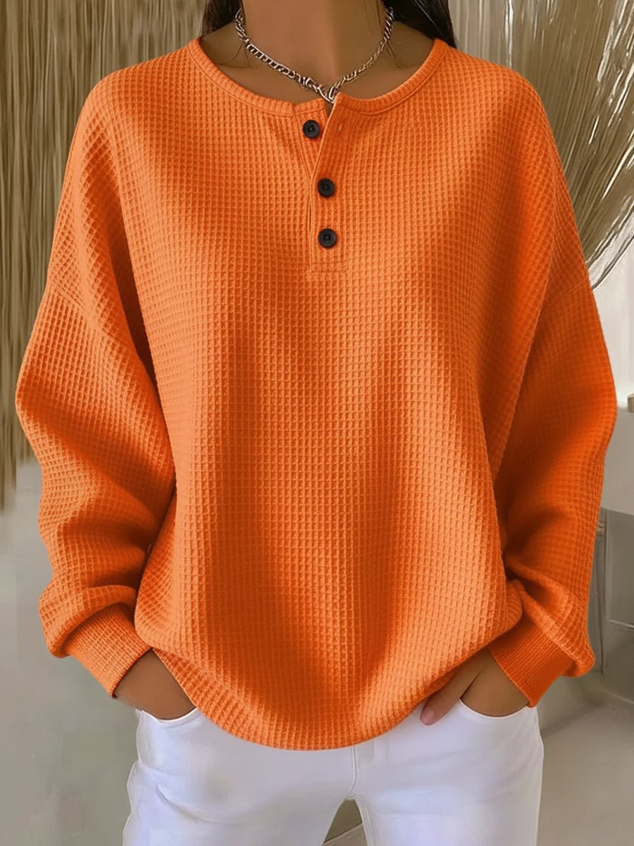 Comfortable Henley Sweater for Women Waffle-Knit Oversized