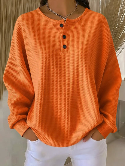 Comfortable Henley Sweater for Women Waffle-Knit Oversized