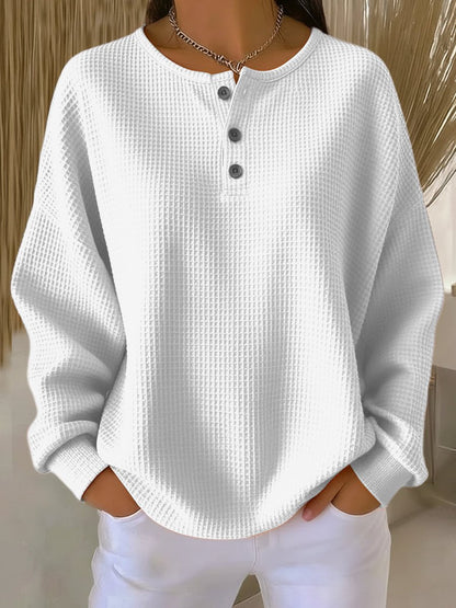 Comfortable Henley Sweater for Women Waffle-Knit Oversized