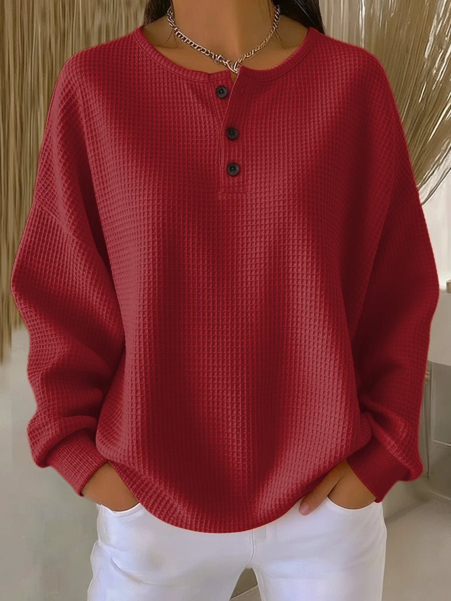 Comfortable Henley Sweater for Women Waffle-Knit Oversized
