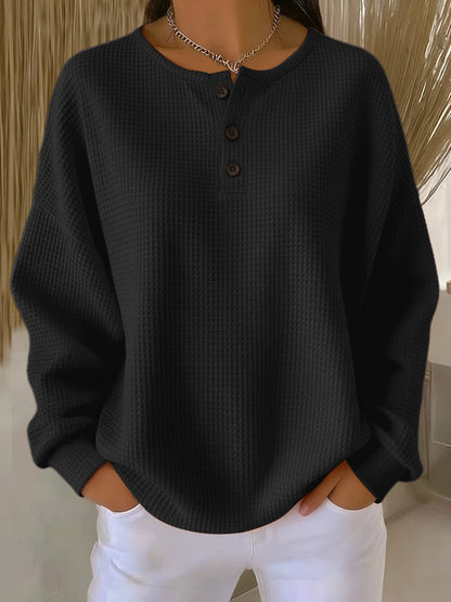 Comfortable Henley Sweater for Women Waffle-Knit Oversized