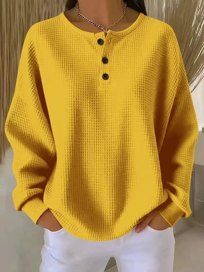 Comfortable Henley Sweater for Women Waffle-Knit Oversized