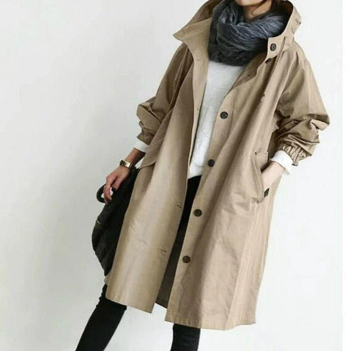 Effortless Trench Coat for Women Oversized Button-Front