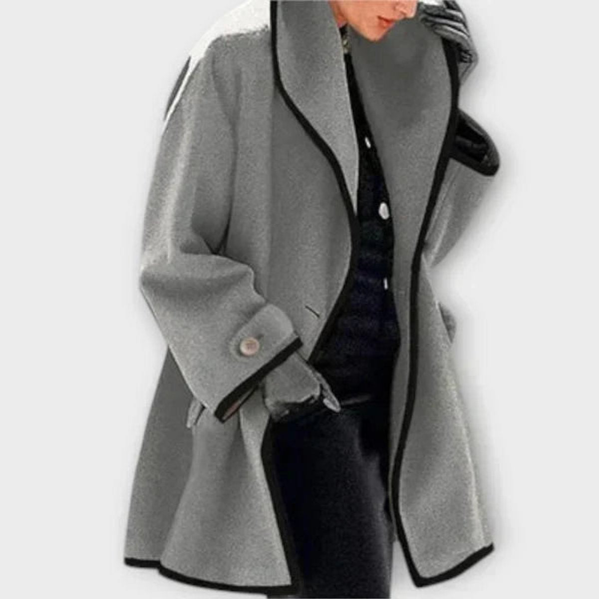 Elegant Coat for Women Contrast-Trim Oversized