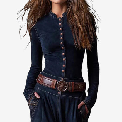 Stylish Maxi Dress for Women Patchwork Button-Up Long-Sleeve